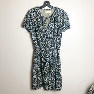 Loft FLoral Belted Short Sleeve Business Casual Dress Large